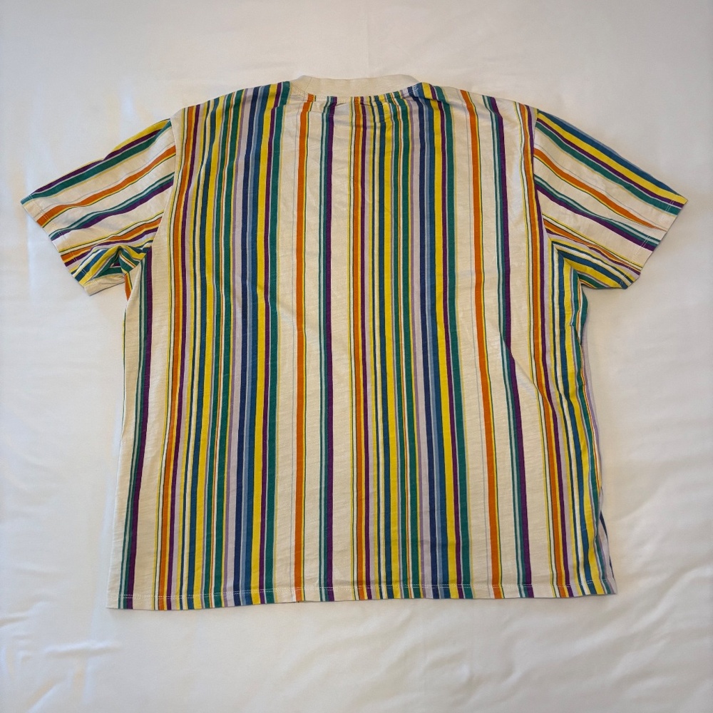 Guess Multi Colored Striped Crew Neck T Shirt Embroidered Size XL - Picture 4 of 7